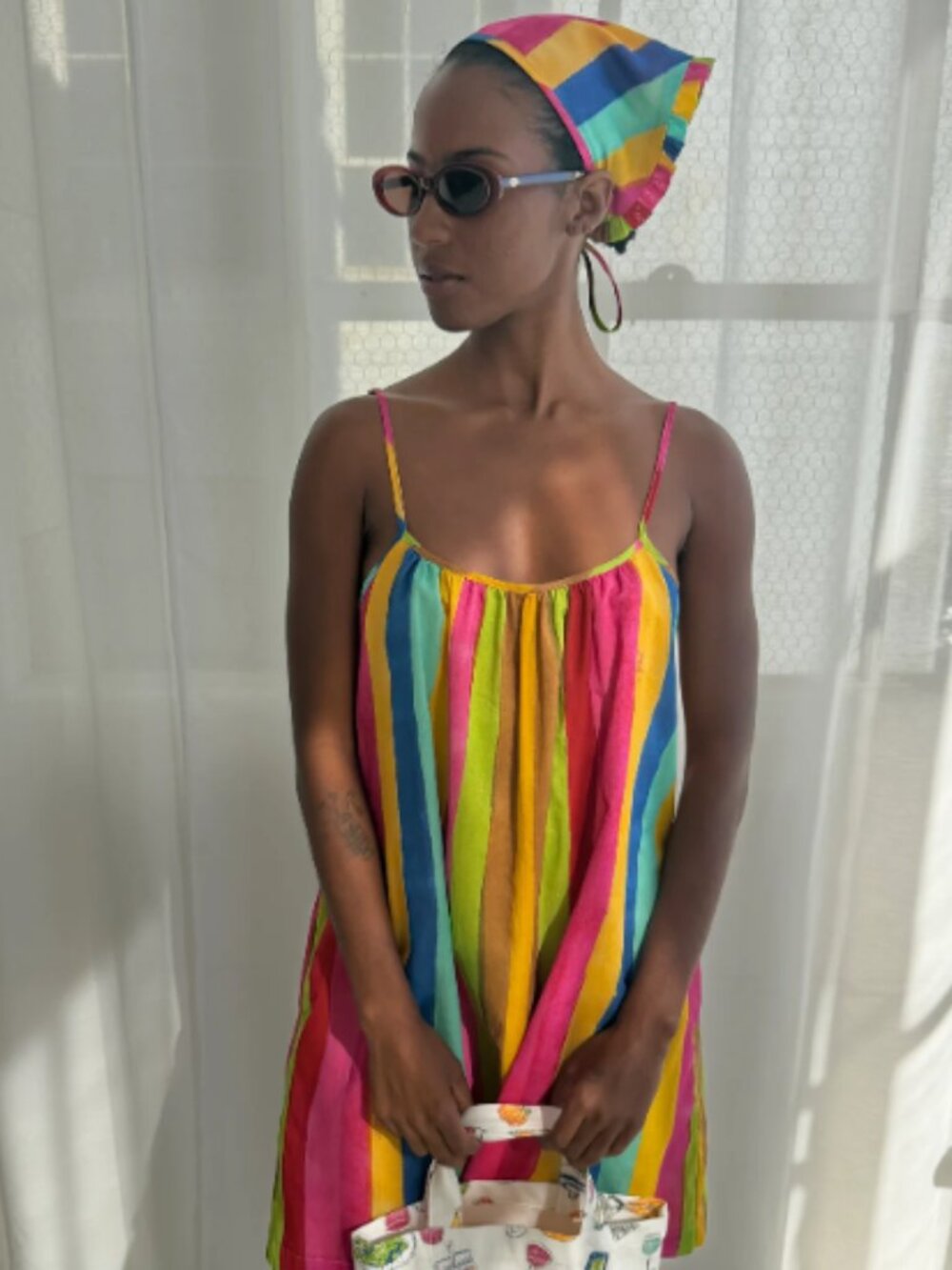 Lisa Says Gah Bright Multicolor Striped Sundress with Matching Headscarf - Picture 5 of 6
